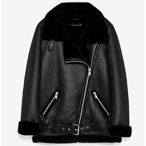 Zara Jackets & Blazers - Zara Faux Fur Faux Leather Biker Moto Jacket